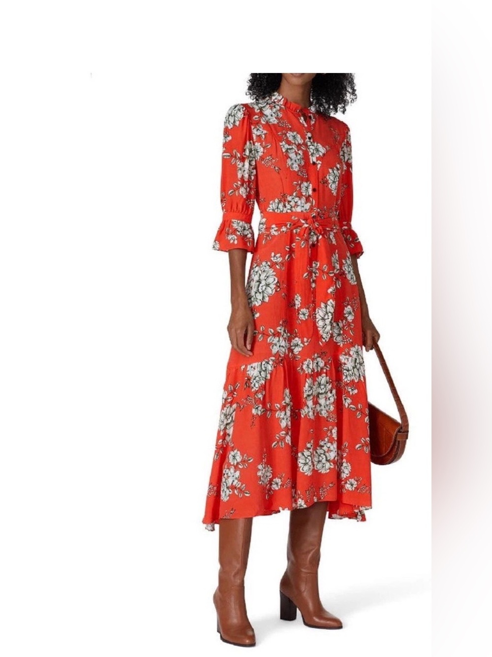 Marissa Webb Red Floral Midi Dress